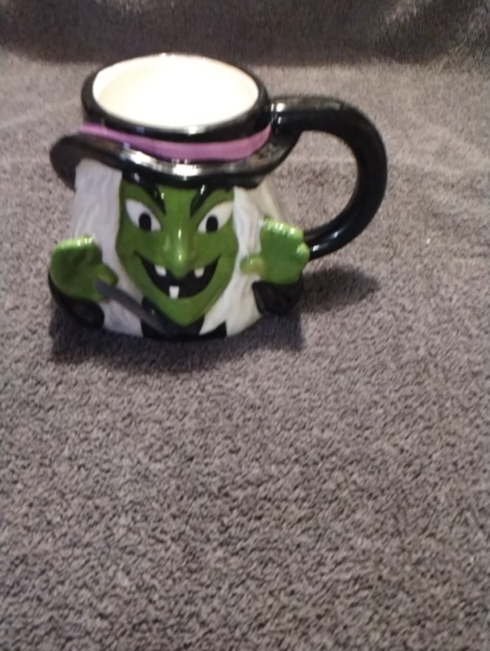 Green Witch Ceramic Mug with Black Hat & Pink Band